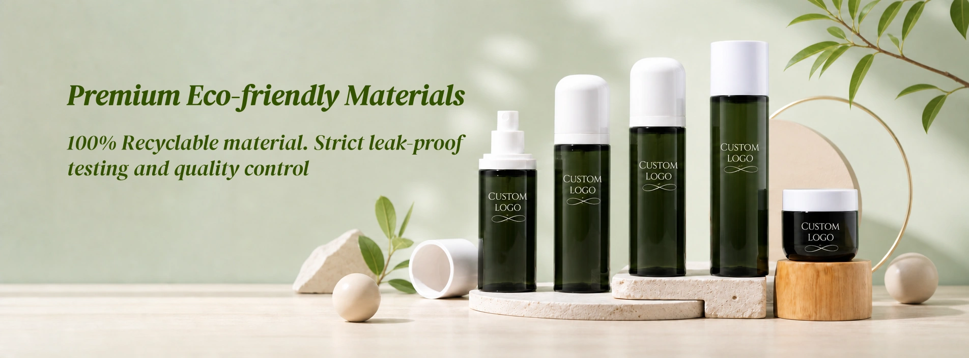 green pet bottles for cosmetic packaging banner4